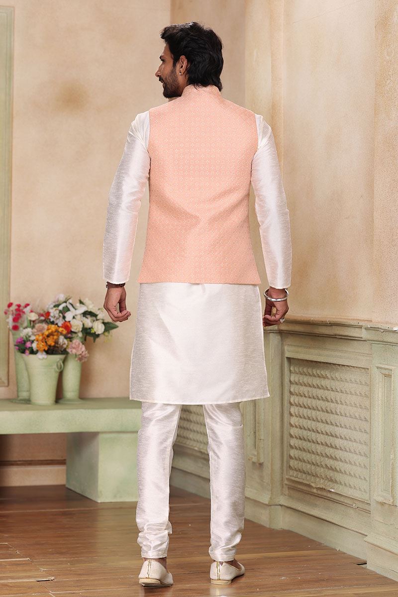 Classy Cream Colored Designer Kurta Payjama with Jacket