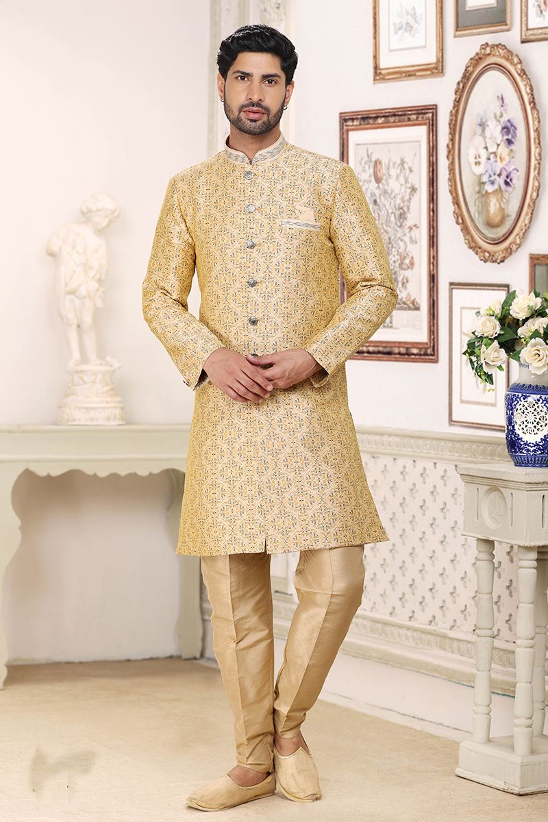 Fashionable Cream Colored Designer Indowestern Sherwani