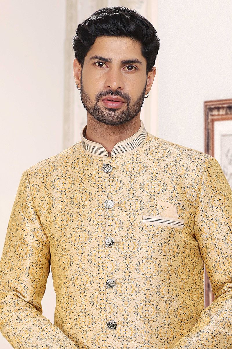 Fashionable Cream Colored Designer Indowestern Sherwani
