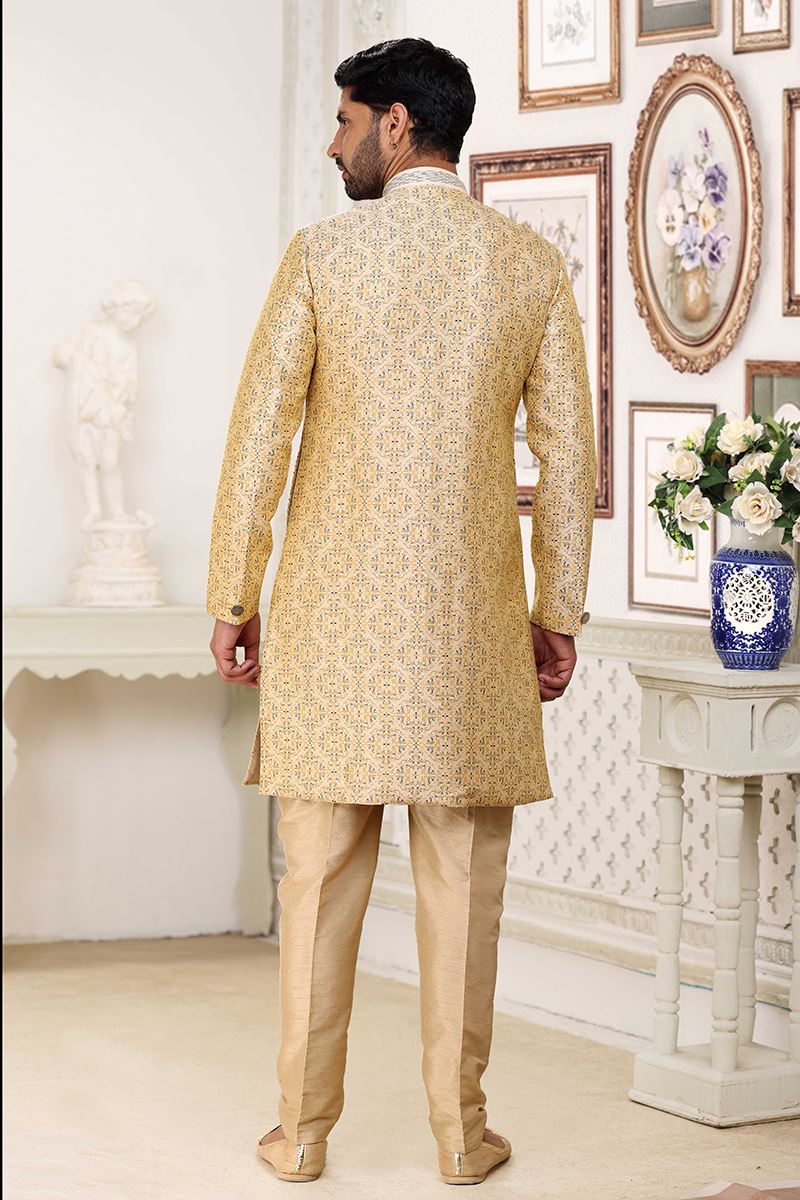 Fashionable Cream Colored Designer Indowestern Sherwani