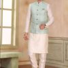 Fashionable Cream Colored Designer Kurta Payjama with Jacket