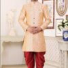 Stylish Cream and Maroon Colored Designer Indowestern Sherwani