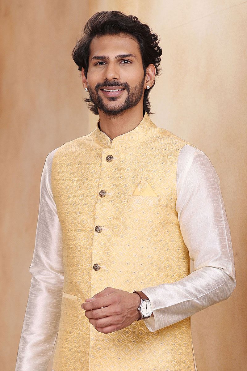 Marvelous Cream Colored Designer Kurta Payjama with Jacket