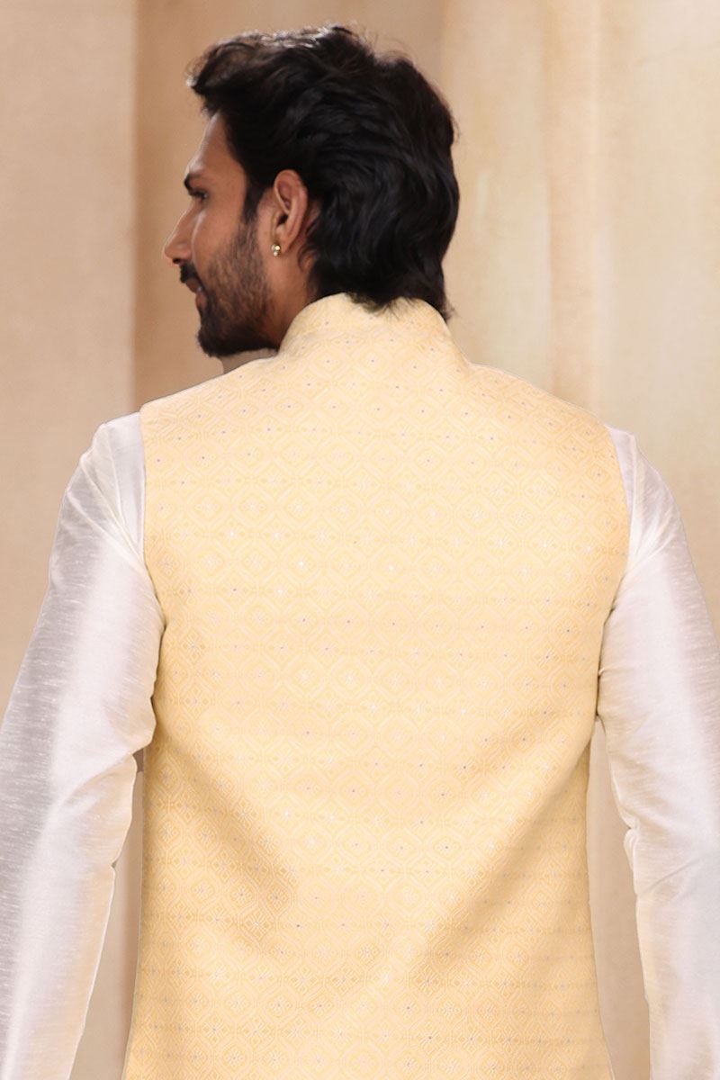 Marvelous Cream Colored Designer Kurta Payjama with Jacket