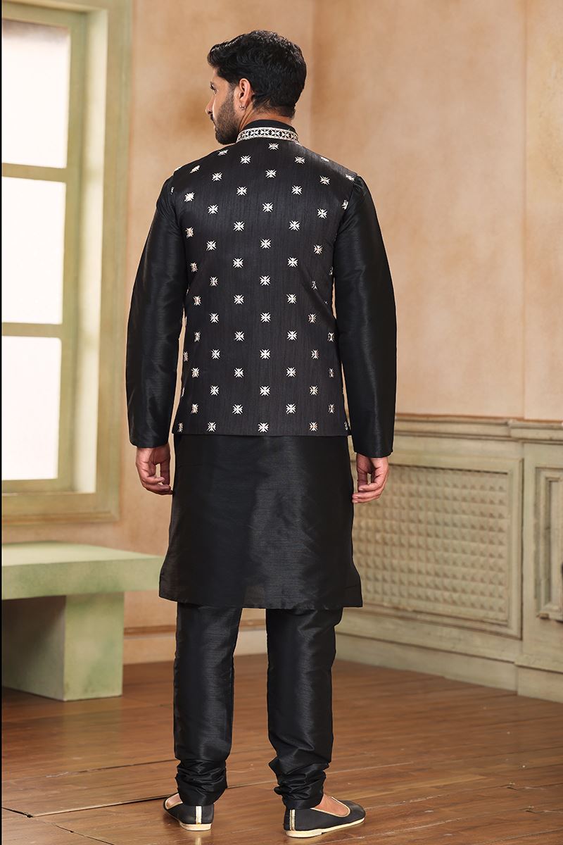 Fancy Black Colored Designer Kurta Payjama with Jacket