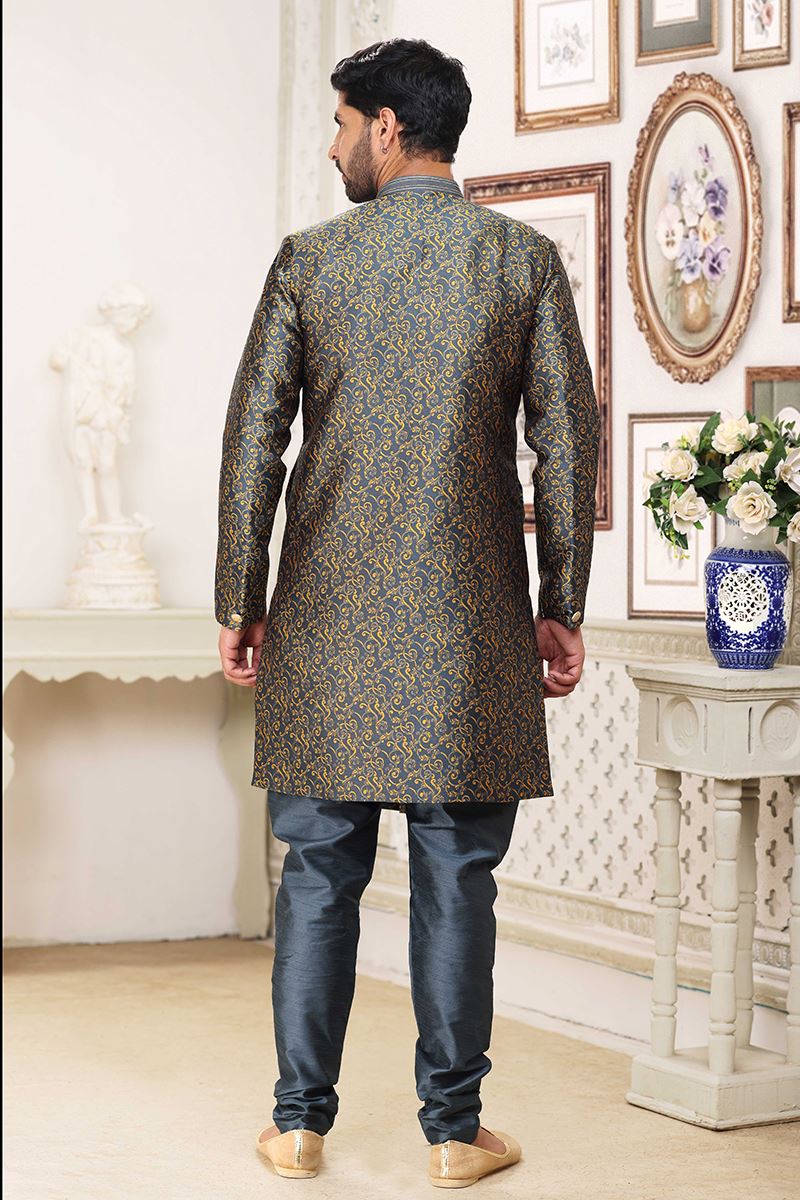 Charming Dark Grey Colored Designer Indowestern Sherwani