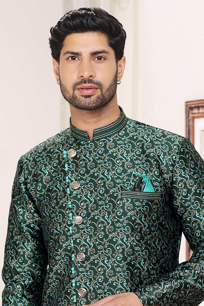Exquisite Green Colored Designer Indowestern Sherwani