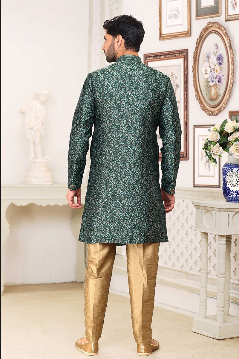 Exquisite Green Colored Designer Indowestern Sherwani