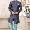 Aesthetic Blue Colored Designer Indowestern Sherwani