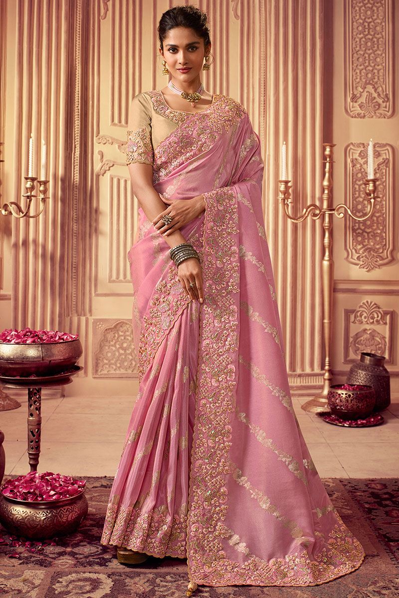 Glorious Baby Pink Colored Designer Saree