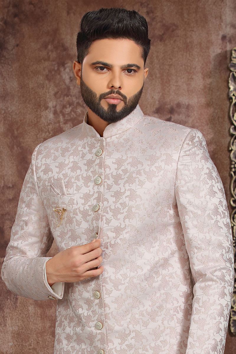 Captivating Off-White Colored Designer Readymade Men's Indo-Western Sherwani