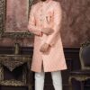 Charismatic Peach Colored Designer Readymade Men's Indo-Western Sherwani