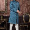 Spectacular Teal Blue Colored Designer Readymade Men's Indo-Western Sherwani