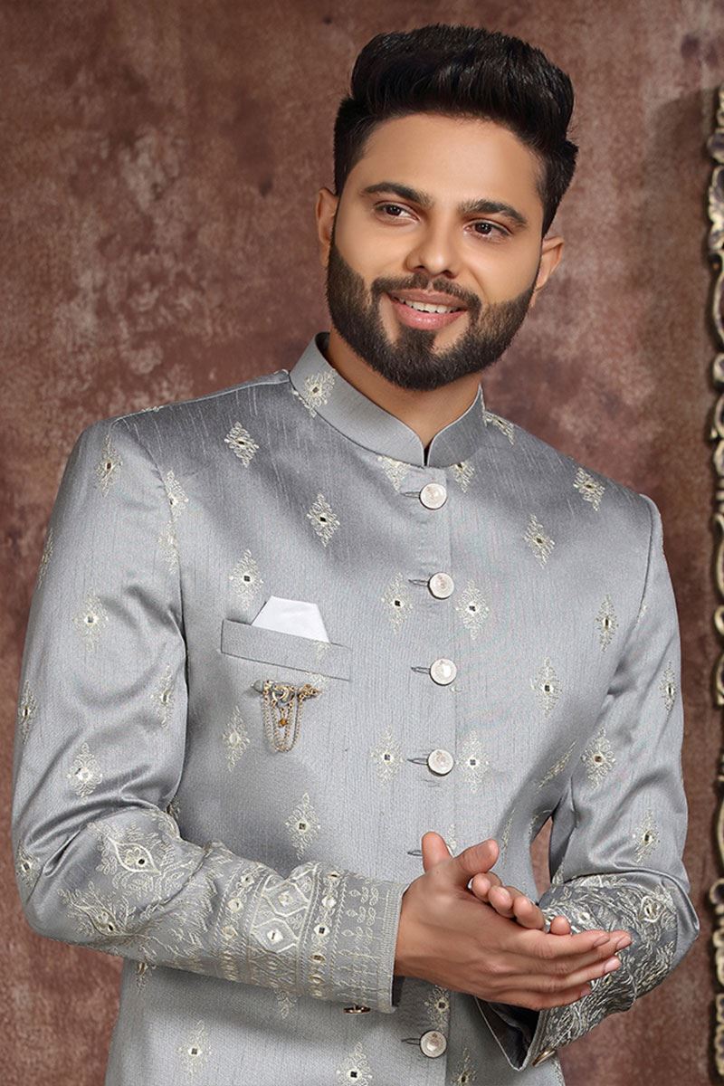 Amazing Grey Colored Designer Readymade Men's Indo-Western Sherwani
