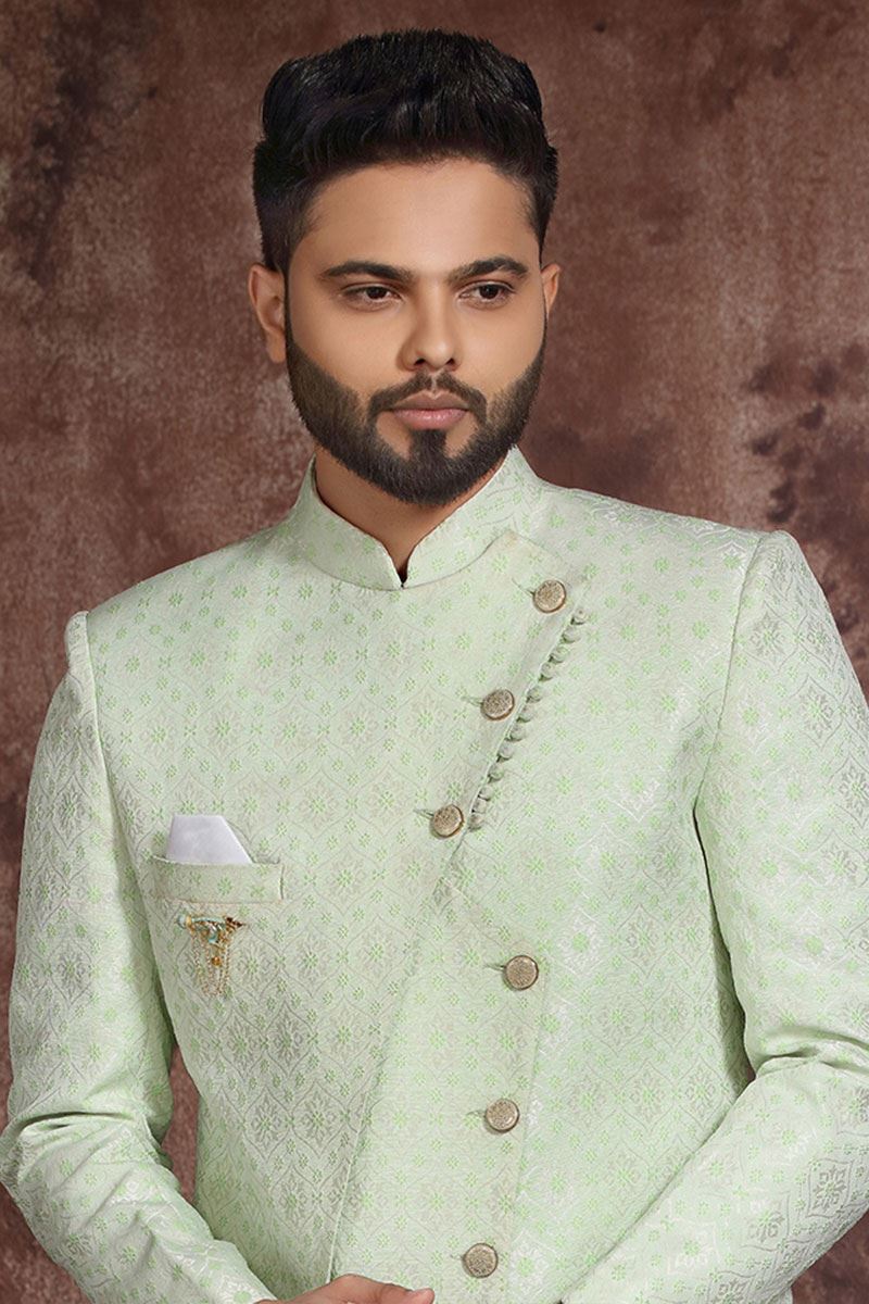 Charming Pista Colored Designer Readymade Men's Indo-Western Sherwani