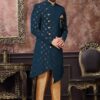 Fashionable Navy Blue Colored Designer Readymade Men's Indo-Western Sherwani