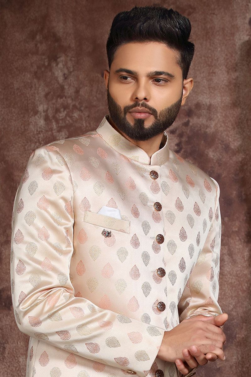 Magnificent Cream Colored Designer Readymade Men's Indo-Western Sherwani