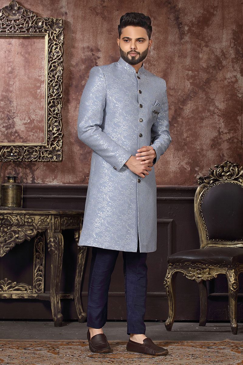 Marvelous Blue Colored Designer Readymade Men's Indo-Western Sherwani