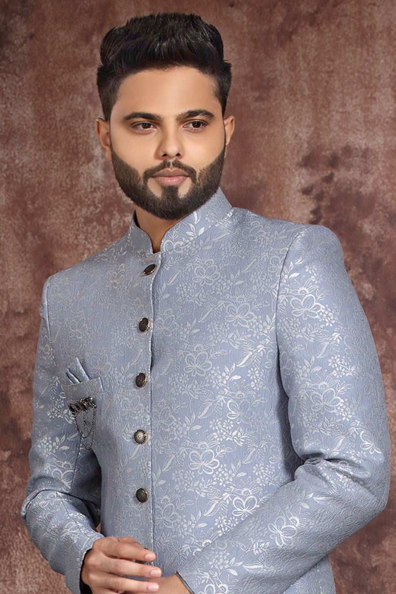Marvelous Blue Colored Designer Readymade Men's Indo-Western Sherwani