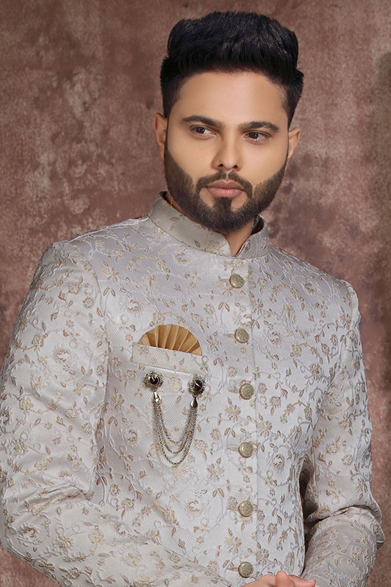 Captivating Grey Colored Designer Readymade Men's Indo-Western Sherwani