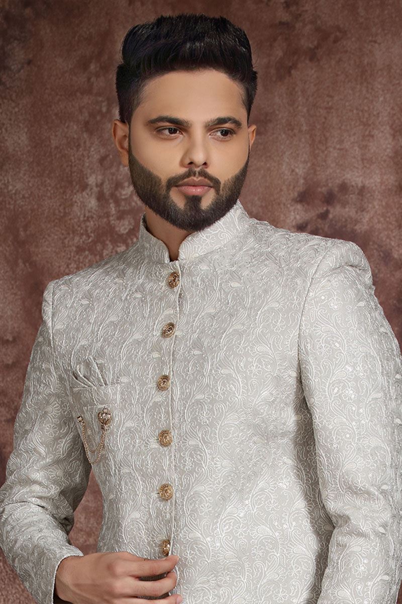 Fancy Off-White Colored Designer Readymade Men's Indo-Western Sherwani