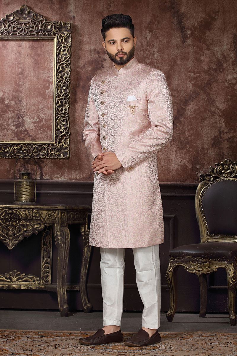 Elegant Light Pink Colored Designer Readymade Men's Indo-Western Sherwani