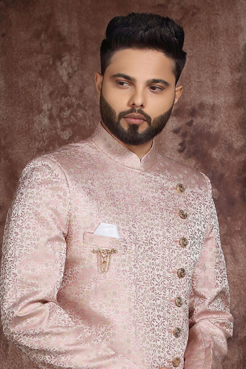 Elegant Light Pink Colored Designer Readymade Men's Indo-Western Sherwani