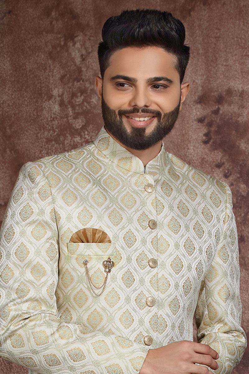Dashing Off-White Colored Designer Readymade Men's Indo-Western Sherwani