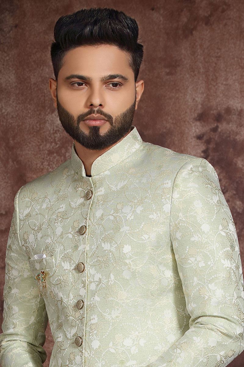 Attractive Pista Colored Designer Readymade Men's Indo-Western Sherwani