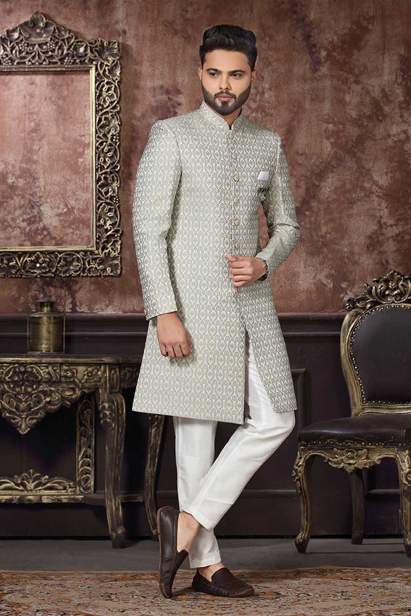 Amazing Off-White Colored Designer Readymade Men's Indo-Western Sherwani