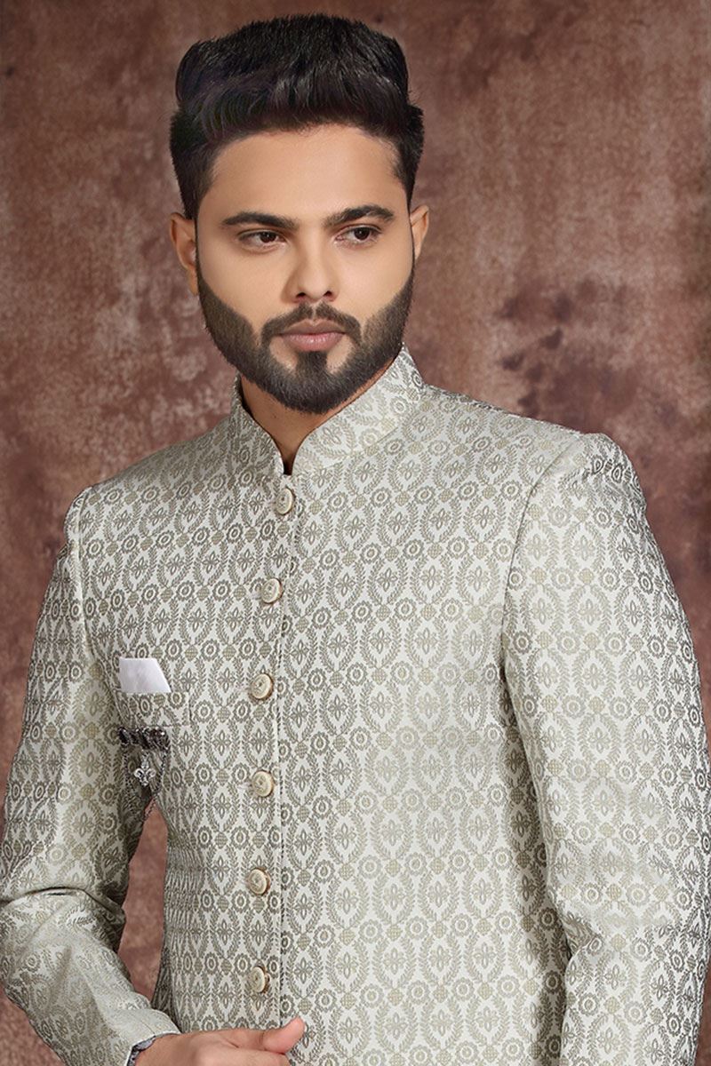Amazing Off-White Colored Designer Readymade Men's Indo-Western Sherwani