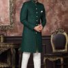 Vibrant Bottle Green Colored Designer Readymade Men's Indo-Western Sherwani