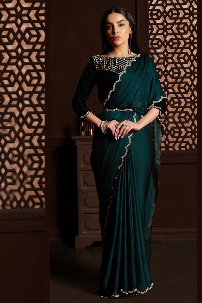 Beautiful Rama Green Colored Designer Saree
