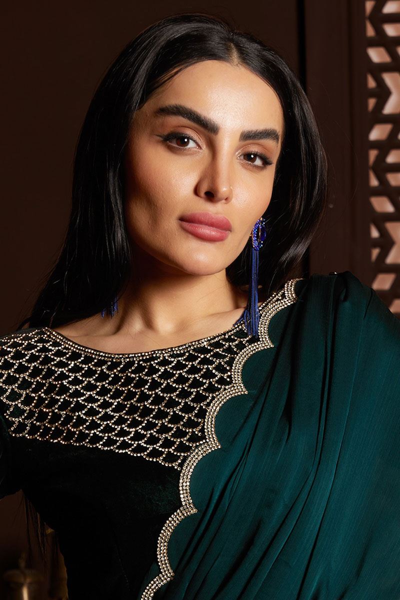 Beautiful Rama Green Colored Designer Saree