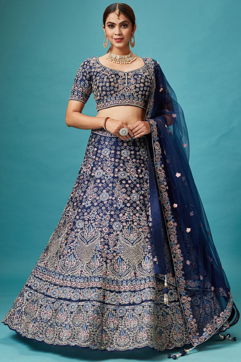 Flawless Navy Blue Colored Designer Lehenga Choli