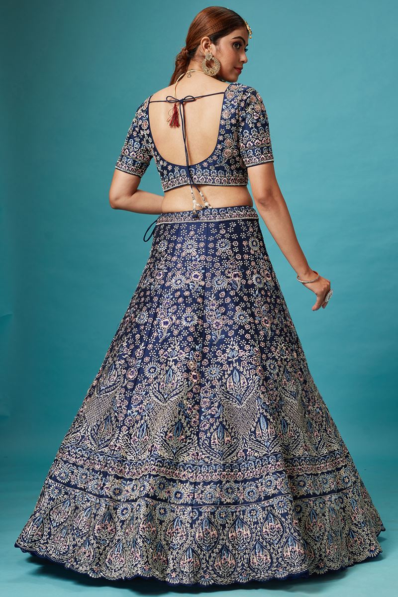 Flawless Navy Blue Colored Designer Lehenga Choli