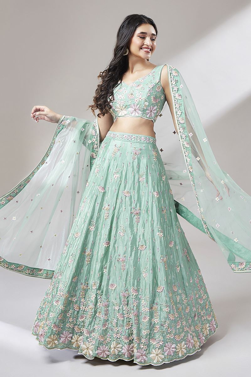 Attractive Sea Green Colored Designer Lehenga Choli