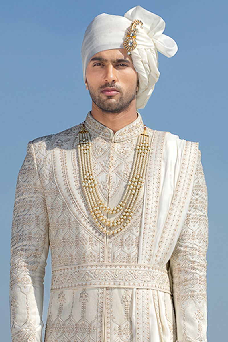 Stylish Cream Colored Designer Sherwani