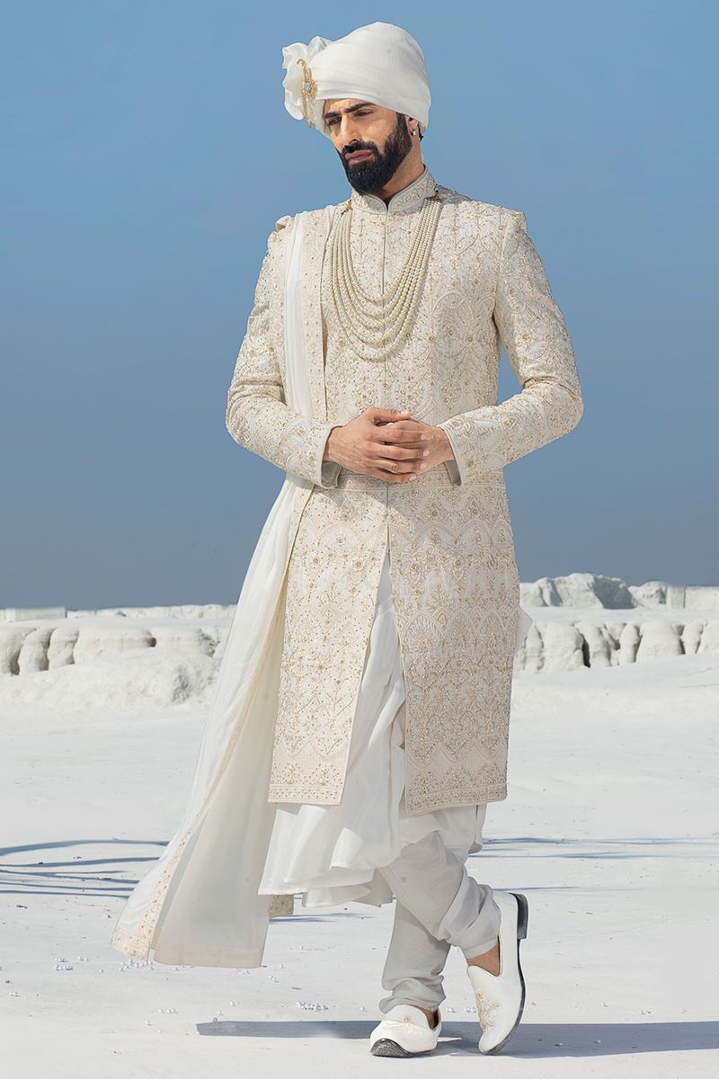 Elegant Cream Colored Designer Sherwani