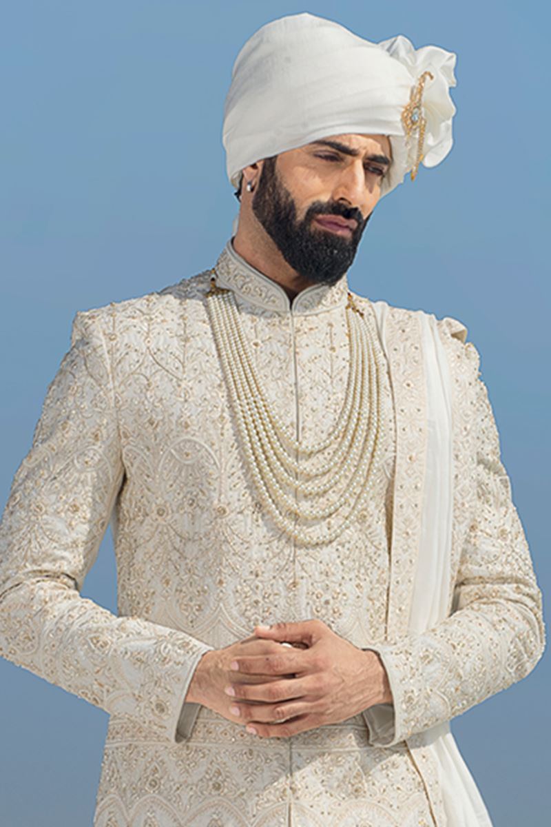 Elegant Cream Colored Designer Sherwani