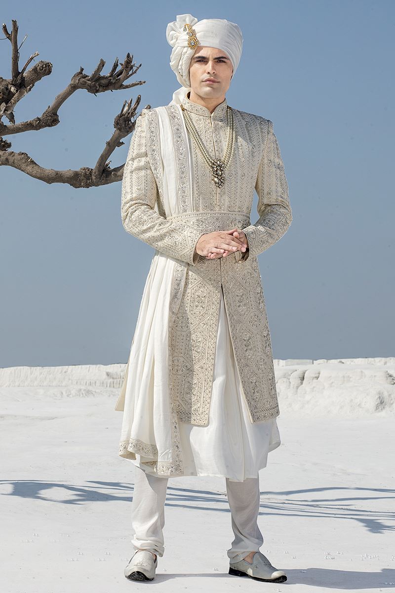 Fancy Stone Grey Colored Designer Sherwani