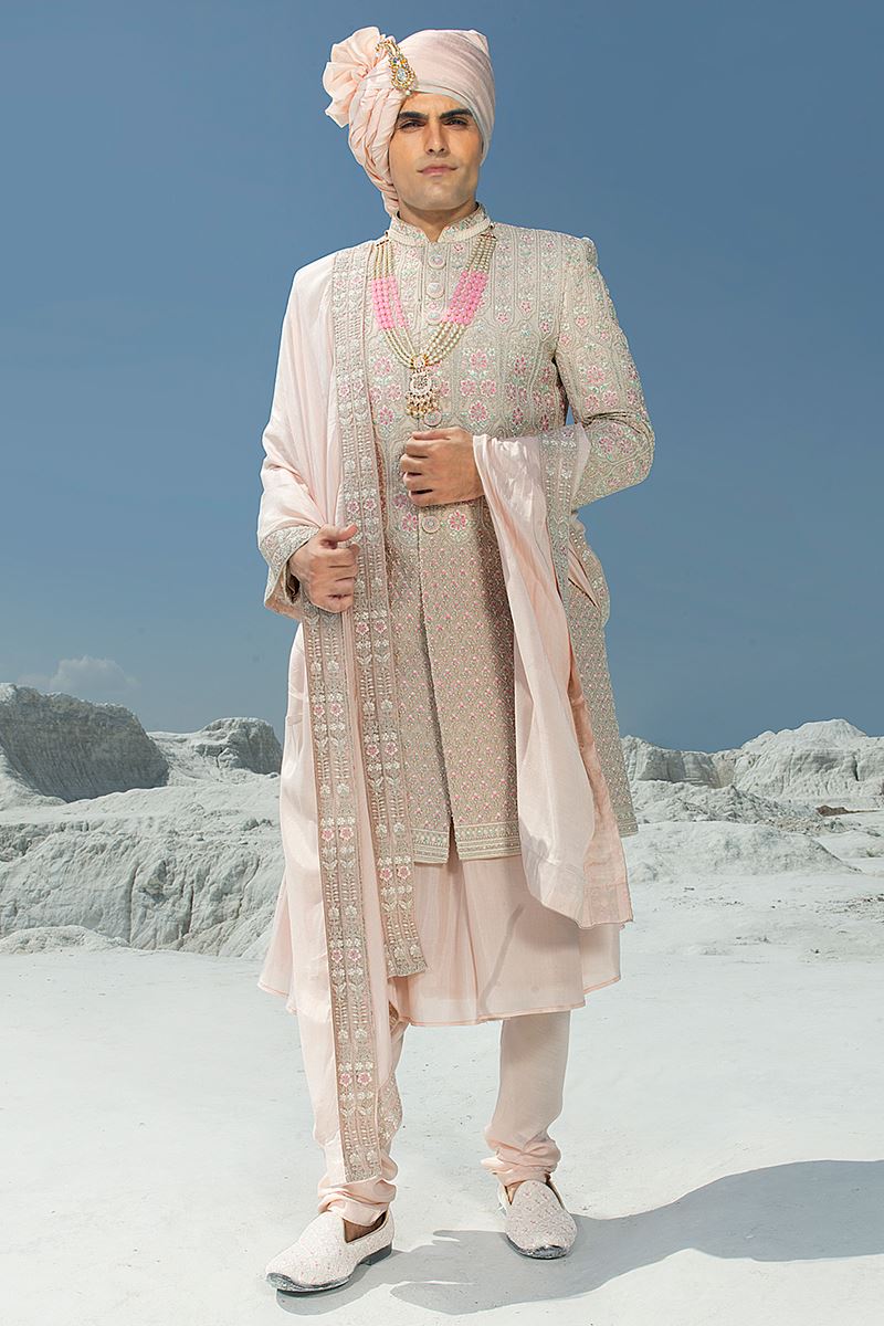 Appealing Light Pink Colored Designer Sherwani