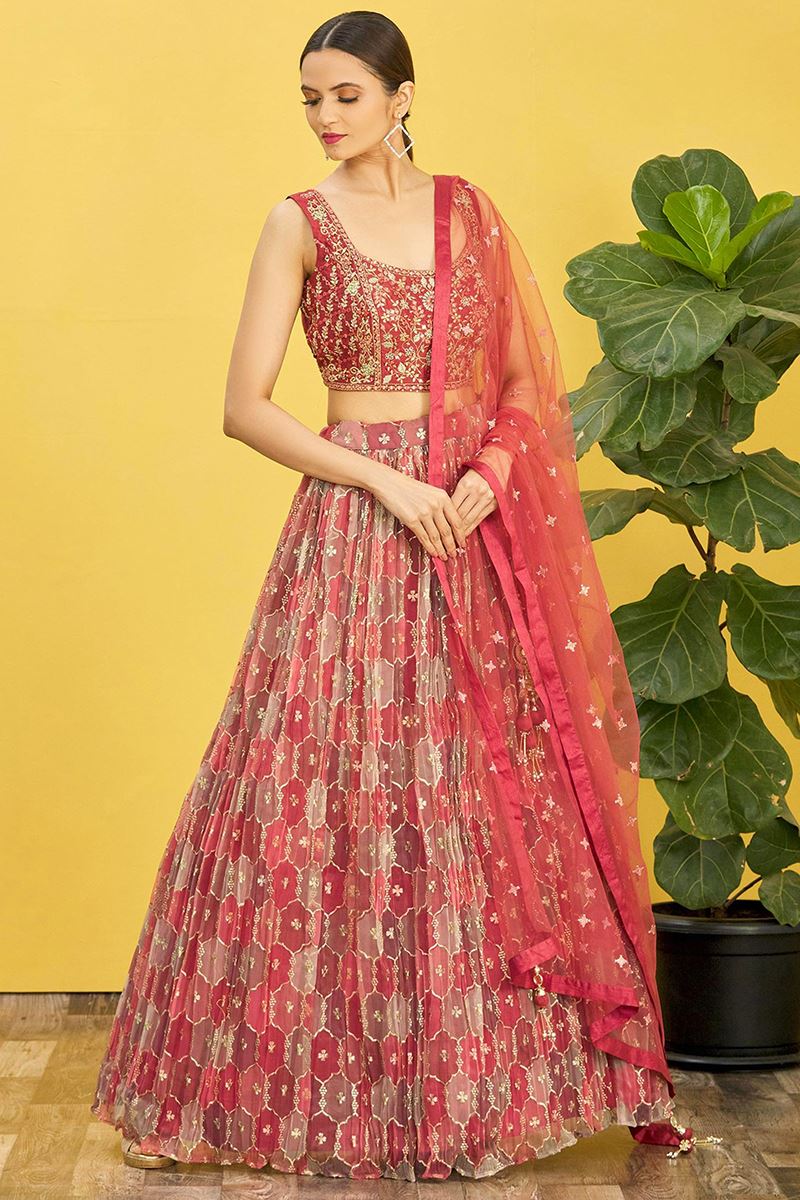 Breathtaking Multi and Maroon Colored Designer Lehenga Choli