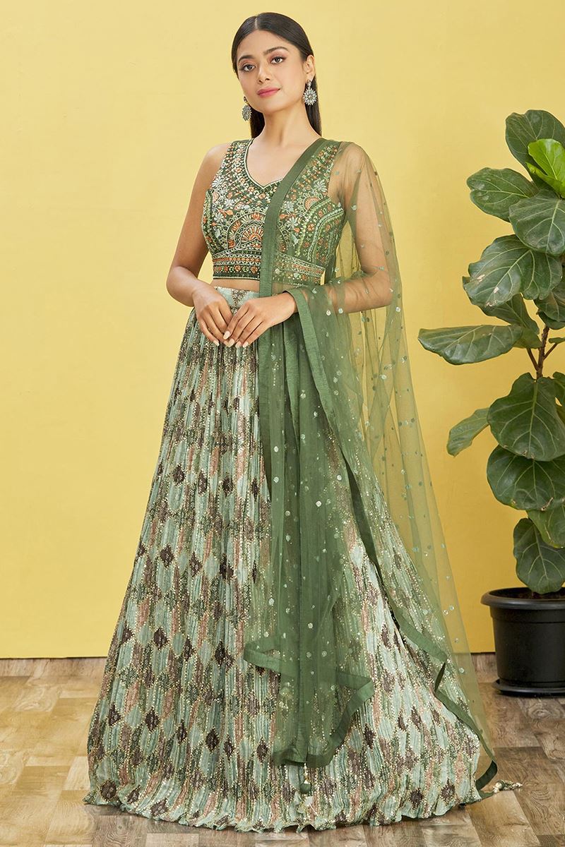 Flawless Multi and Green Colored Designer Lehenga Choli