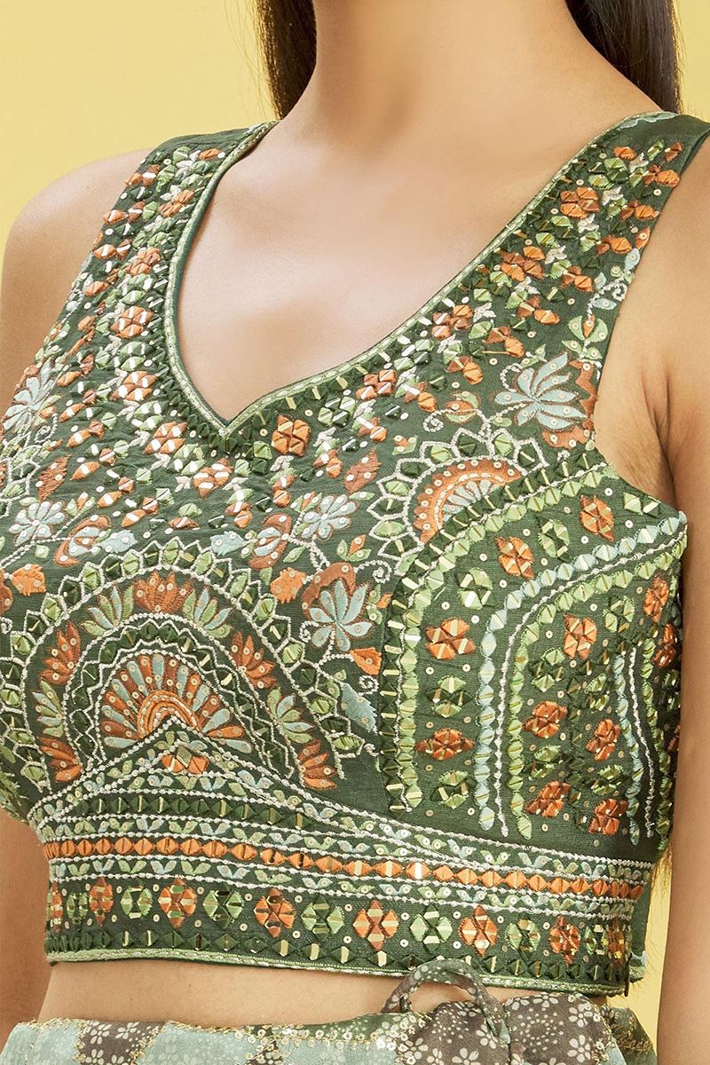 Flawless Multi and Green Colored Designer Lehenga Choli