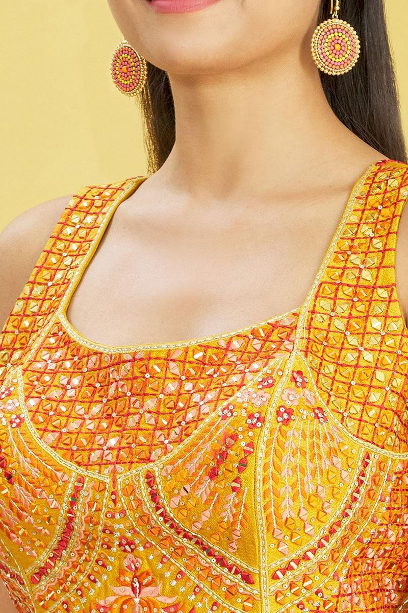 Spectacular Multi and Yellow Colored Designer Lehenga Choli