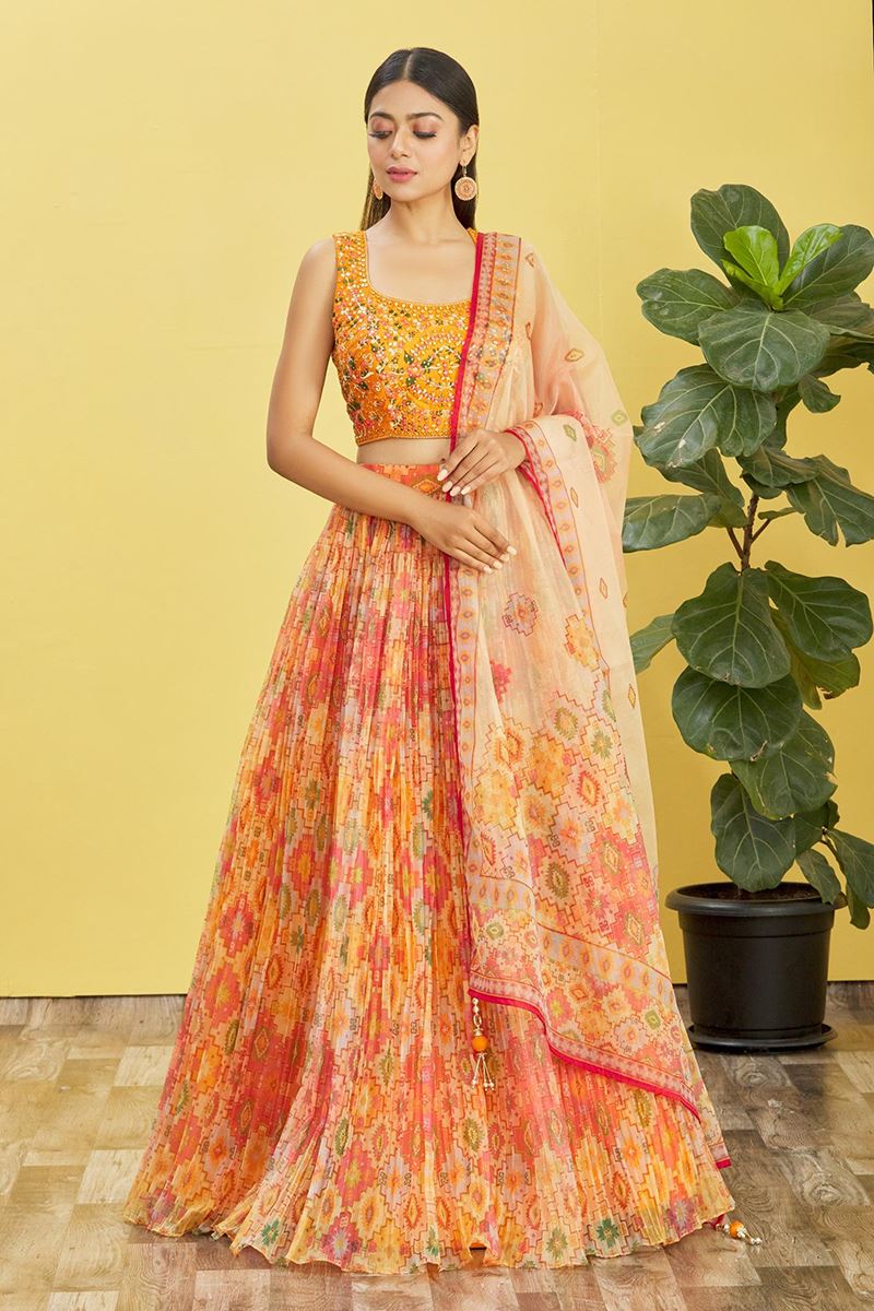Fascinating Multi and Yellow Colored Designer Lehenga Choli
