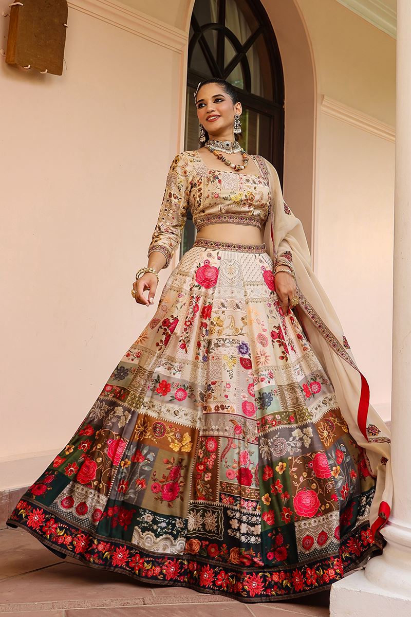 Smashing Cream Colored Designer Lehenga Choli