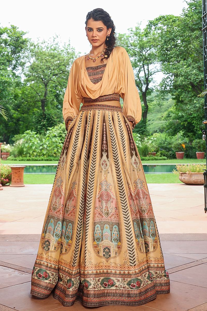 Pretty Beige Colored Designer Lehenga with Cowl Pattern Blouse