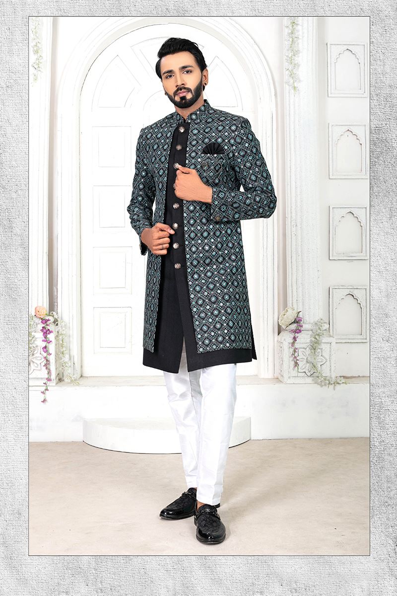Awesome Black and White Colored Men’s Designer Sherwani